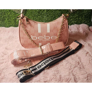 Bebe Dusty Rose 4-Piece Crossbody Gift Set - Logo Straps & Chain BNWT